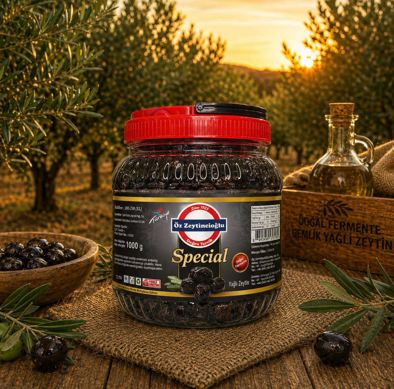Special Siyah Zeytin 201-230 Kalibre – Orta Tuzlu Salamura Premium Zeytin